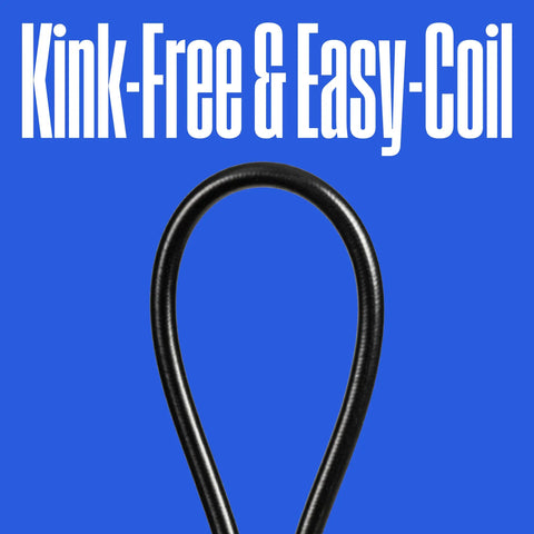 Close-up of 50 Ft PVC Pressure Washer Hose With 3400 Max PSI For Gas And Electric Washers, looped to show kink-free design.
