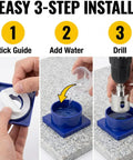 Three-step installation of One And One Quarter Inch Diamond Hole Saw Kit With Water Guide For Ceramic Porcelain Glass Quartz Granite Countertops