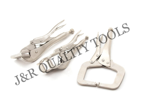 Locking Grip Welding Clamp Set 3 Piece Includes 11 Inch C Clamp, 10 Inch Flat Nose Welding Vise, 10 Inch Claw Type Welding Vise