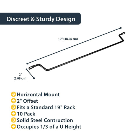 10 Pack Horizontal Lacing Bars With 2 Inch Offset At 75 Degrees For 19 Inch Server Rack Cable Management, TAA Compliant
