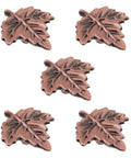 5 Pack Leaf Door Knob Handles Zinc Alloy Cupboard Pulls Vintage Style Drawer Pulls in Red Bronze Finish with 2.1 Inch by 2 Inch design.