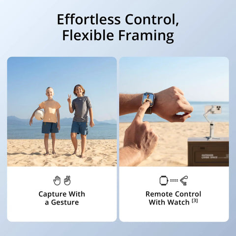 Osmo Mobile 7 Gimbal Stabilizer For iPhone And Android with remote control on beach using watch and gesture control.