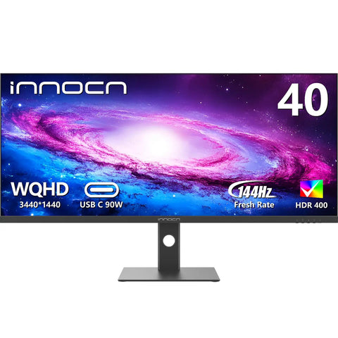 UltraWide 40 Inch Gaming Monitor With 3440x1440 WQHD, 144Hz Refresh, FreeSync Premium, HDR400, 21:9 display, on stand