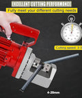 Portable Electric Hydraulic Rebar Cutter 1250w Cuts #3 To #6 4-20mm Steel Bar In Under 4 Seconds With Low Noise And No Sparks showing cutting performance.
