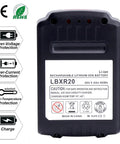 Back view of Twin Pack 4000mAh 20V Max LBXR20 Replacement Battery For Black And Decker Outdoor Tools High Capacity Lithium Ion 80Wh