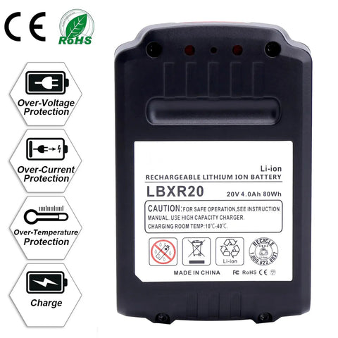 Back view of Twin Pack 4000mAh 20V Max LBXR20 Replacement Battery For Black And Decker Outdoor Tools High Capacity Lithium Ion 80Wh