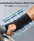 Wrist Brace for Carpal Tunnel Relief Night Support With Maximum Stabilization and Three Stays on hand holding kettle.
