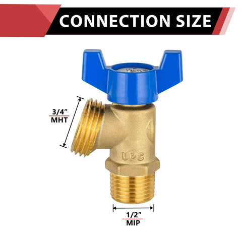 Brass boiler drain valve with blue 1/4-turn handle; 1/2 in MIP x 3/4 in MHT connectors.