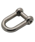 BoatTector Stainless Steel D Shackle With No-Snag Pin 5/16 Inch, close-up of heavy duty marine hardware