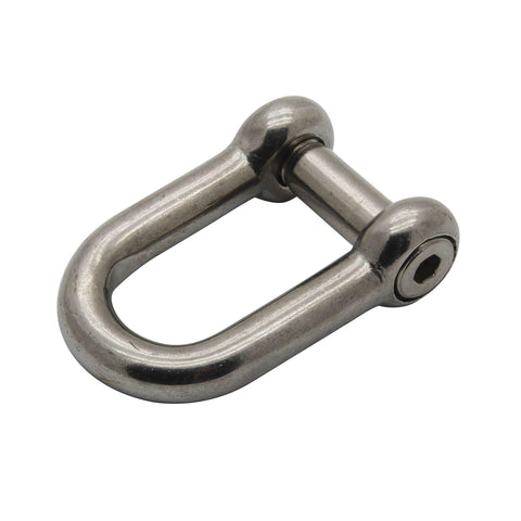 BoatTector Stainless Steel D Shackle With No-Snag Pin 5/16 Inch, close-up of heavy duty marine hardware
