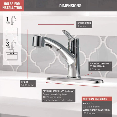 Collins Single Handle Kitchen Sink Faucet With Pull Out Sprayer And Magnetic Docking That Snaps In Chrome Finish dimensions diagram