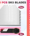 WorkPRO pink folding utility knife with quick-change blade; includes 10 extra blades.