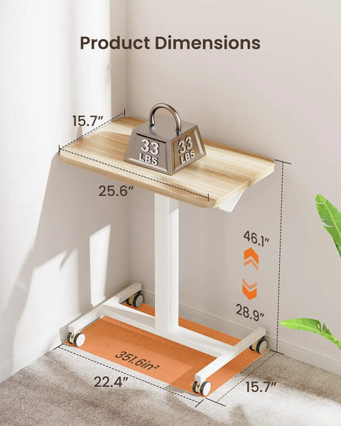 Mobile Standing Desk On Wheels With Pneumatic Lift Sit To Stand Adjustable Height From 28.9 To 46.1 Inches Portable Laptop Desk