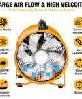 Heavy Duty Cylinder Fan With 25 Foot Vinyl Hose 8 Inch Portable Blower for Crawl Spaces Attics and Basements shown front view