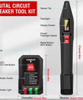 Digital Circuit Breaker Tool Kit showing LCD screen, sensor tip, and GFCI outlet tester for home and job site use.