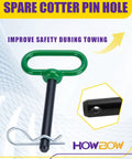 Beefy 1/2 Inch Trailer Hitch Pin And Clip With Rubber Coated Green Handle, 3-5/8 Inch Shank, One-Handed Quick Release For Tractors, Towing, Lawn Mowers, Golf Carts, ATVs, And Gates, with spare cotter pin hole