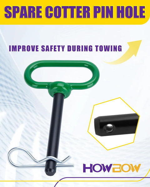 Beefy 1/2 Inch Trailer Hitch Pin And Clip With Rubber Coated Green Handle, 3-5/8 Inch Shank, One-Handed Quick Release For Tractors, Towing, Lawn Mowers, Golf Carts, ATVs, And Gates, with spare cotter pin hole