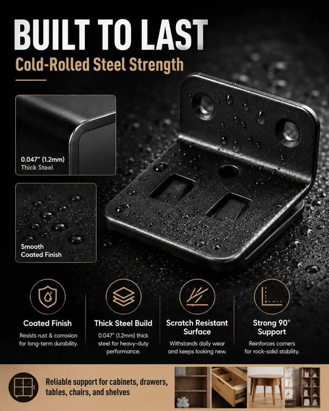 Eight Pack Heavy Duty Corner Brackets Set With Quick Fit Interlocking L Shaped Right Angle Braces Built Tough Plus 40 Screws