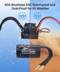 Beefed Up 2600KV Brushless Motor And 60A ESC Combo For One Tenth Scale RC Cars And Trucks Off Road Ready With 2S Battery shown