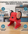Hassle Free Cordless Mini Bench Grinder Spinning At 5500 Rpm For Lightning Fast Metal Polishing Deburring And Edge Beveling A No Strings Attached Portable Tool with dual wheels and cordless design.