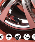 Close-up of tire with Bullet Shell Tire Valve Stem Caps Set In Aluminum Alloy, lightweight, corrosion resistant, black.