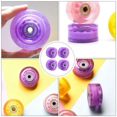 Glitter Purple 82A Quad Roller Skate Wheels 4 Pack PU Replacement Wheels for Outdoor Indoor Use Durable Skating Parts
