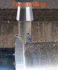 Nickel Plated 1 Inch Indexable End Mill With 5 27 32 Inch Overall Length 90 Degree R8 Shank Two Flutes Includes APKT1604 Carbide Inserts