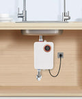 Instant Hot Water Heater Tankless Electric 3000W Wall Mounted with clear display under sink in compact space.