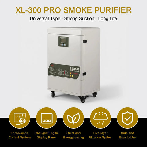 Straight Up Heavy Duty Smoke Purifier For Laser Engraving And Welding Station With Killer Five Layer Hepa And Carbon Filtration Setup and Smart Remote Sync Control For No Mess Fume Extraction, XL-300 model.