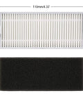All In One RoboVac Replacement Parts Kit That Fits 11S 30 30C 15C 12 25C 35C 15T Includes 10 High Quality Filters 8 Side Brushes And 1 Rolling Brush For Deep Clean Power, showing two filters with dimensions