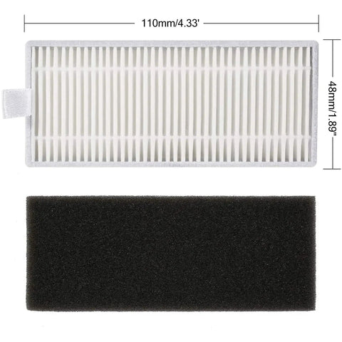 All In One RoboVac Replacement Parts Kit That Fits 11S 30 30C 15C 12 25C 35C 15T Includes 10 High Quality Filters 8 Side Brushes And 1 Rolling Brush For Deep Clean Power, showing two filters with dimensions
