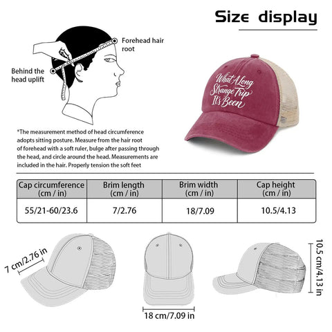 What A Long Strange Trip It's Been Humor Dope Women's Low Profile Trucker Cap size guide