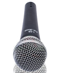 Front view of a Live Performance Ready Cardioid Dynamic Microphone from the 3 Pack With Clips And 20 Foot XLR Cables for studio use.