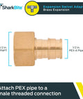 Half Inch NPSM Expansion FNPT Swivel Adapter For PEX A Pipe And Tubing, Brass Plumbing Fittings, Female Adapter For PEX A Systems, Quick Expansion Connection, High Temp High Pressure, UAB526LFA, 1/2 in brass expansion swivel adapter