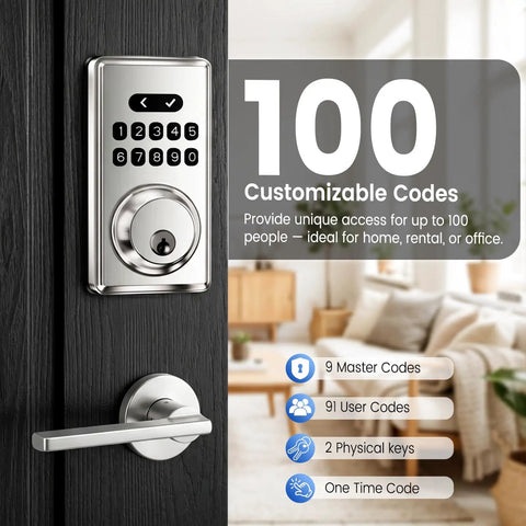 Slick Keyless Entry Deadbolt Smart Lock Delivering 100 Guest Codes And Backup Keys For Front Door Straightforward Install Tight Security Shield Weather Proof Touchscreen Interface