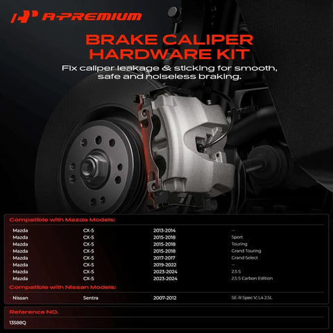 Front Side Disc Brake Hardware Kit For Nissan Sentra And Mazda Cx Fitting 2007 To 2024 Ensure Smooth Stops And Reliable Performance With This Essential Auto Part Solution. Front caliper kit with rotor and silver hardware