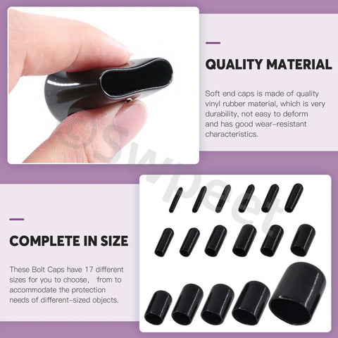Must Have 496 Piece Black Vinyl Rubber End Caps Kit With 17 Sizes From 1.5mm To 20mm displaying quality material and size options