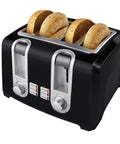 4 Slice Toaster With Dual Control, Bagel, Reheat And Defrost Settings, 850 Watt Black And Silver Finish with bagels toasting