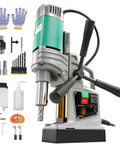 High Power 1550W Magnetic Drill Press With 1.57 Inch Maximum Bore, 210mm Stroke, 820 RPM No Load Speed, 13000N Magnetic Pull, Twist Drill Adapter, Electric Mag Drill For Steel and Heavy Duty Projects - includes drill bits and accessories.