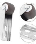 4 Pack Sliding Door Bottom Support Rollers Featuring Hella Tough Rubber Swivel Casters close-up on galvanized metal bracket with soft rubber wheel.
