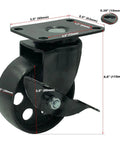 Heavy Duty 3.5 Inch Swivel Caster Wheel Kit Featuring Two Lock Brakes And Two Non Brake Plates crafted from durable cast iron tires.