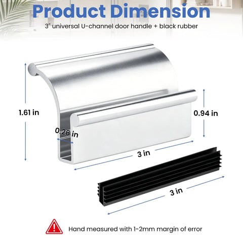 3" sleek chrome shower door pull handle for frameless sliding glass panels, featuring heavy duty grip design and rubber insert.
