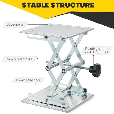 Acymner 8x8 in stainless steel lab lift table on scissor stand with handwheel