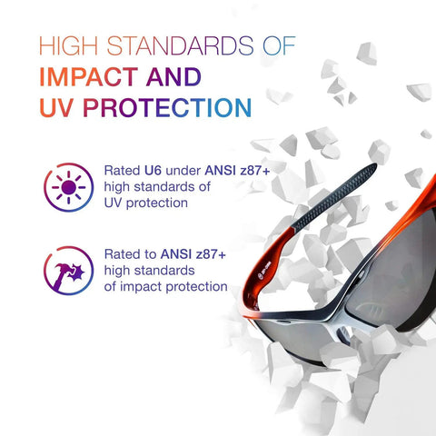 Polarized Safety Glasses For Work And Outdoors With Dark Smoke Lenses, ANSI Z87.1 Safety Rating, glasses protecting from UV and impact