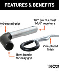 Trailer Hitch Pin And Clip With Vinyl Coated Grip Half Inch Diameter Fits One And One Quarter Inch Receiver Zinc Clear Finish