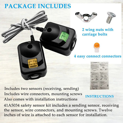 Upgraded 820CB Garage Door Sensor Kit With Bracket For LiftMaster Chamberlain Craftsman Openers After 1997 Replacement 41A5034 G801CB P 801CB 041 0136 Compatible No Programming Required No Brainer Install including sensors, wires, connectors, bolts, and instructions