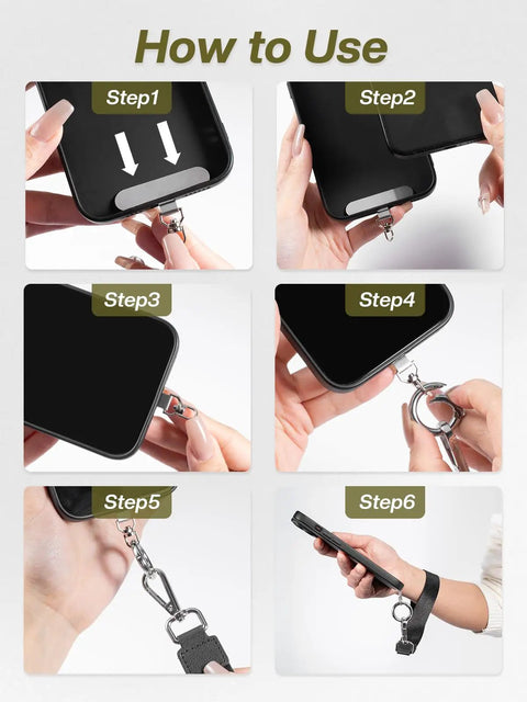 Step-by-step guide for attaching Clip And Go Phone Lanyard With Wallet Crossbody Strap Detachable RFID Wristlet Wallet