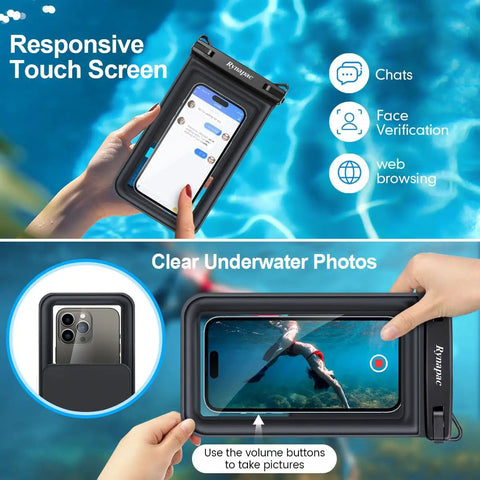 Floating Waterproof Phone Pouch 2 Pack With Adjustable Lanyard IPX8 Waterproof Case for iPhone capturing underwater photo