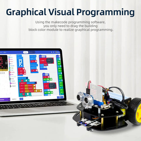 Microbit 2WD Robot Car Kit For Microbit V2 And V15 With Ultrasonic Sensor And MakeCode Graphical Coding DIY Programmable STEM Car For Teens And Adults For STEM Projects, laptop view