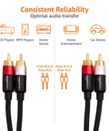 2 Male RCA Stereo Audio Cable For HiFi Systems And Subwoofers Crystal Clear Audio Gold Plated Connectors 15 Feet High Fidelity Digital Audio Interconnect For Amplifiers And Active Speakers, gold-plated RCA ends